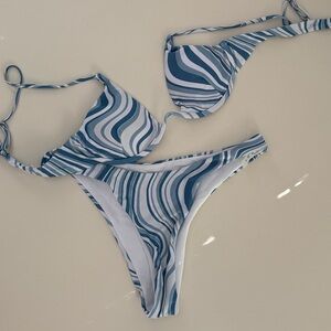 Blue and White Swirl Bikini Set
